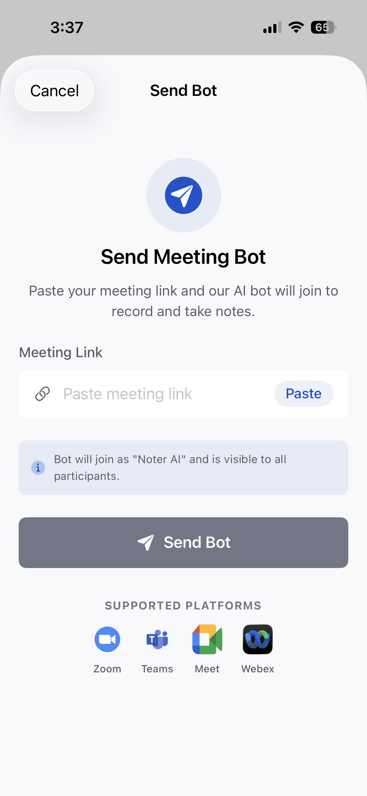 Send bot screen