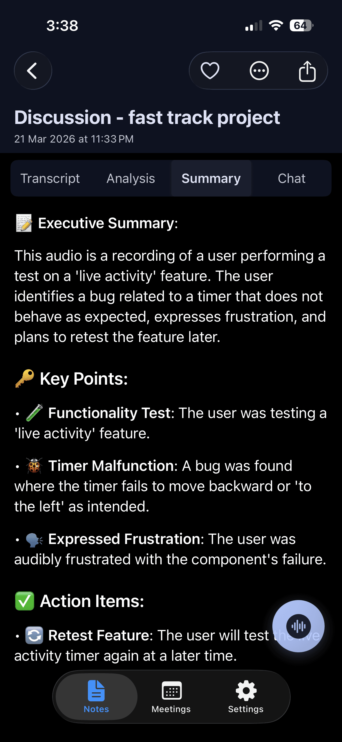 Summarize screen dark mode